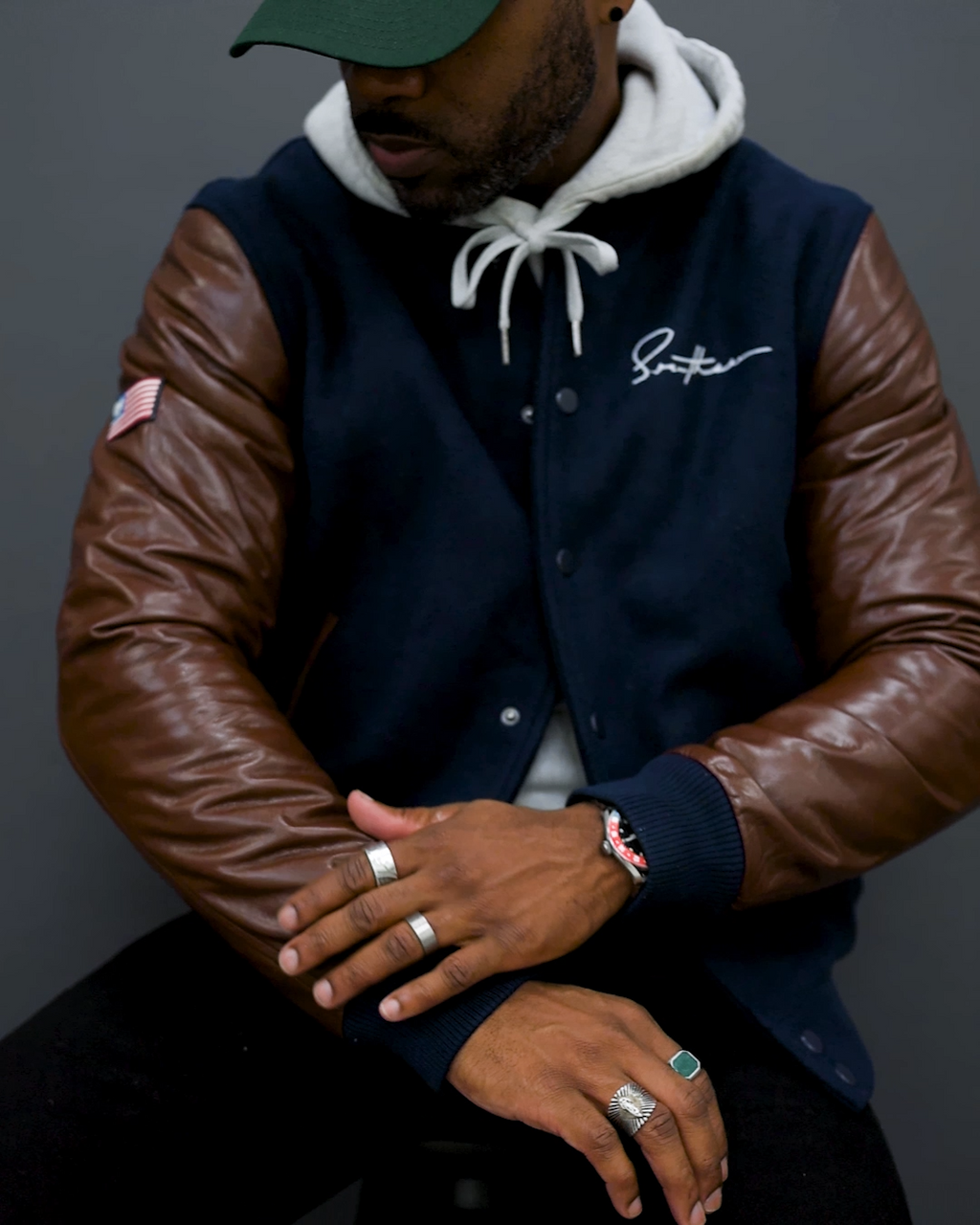 Southern Gents Signature Vintage Varsity Jacket - Navy + Brown 