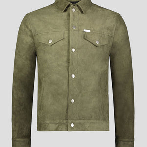 Southern Gents Suede Trucker Jacket - Olive