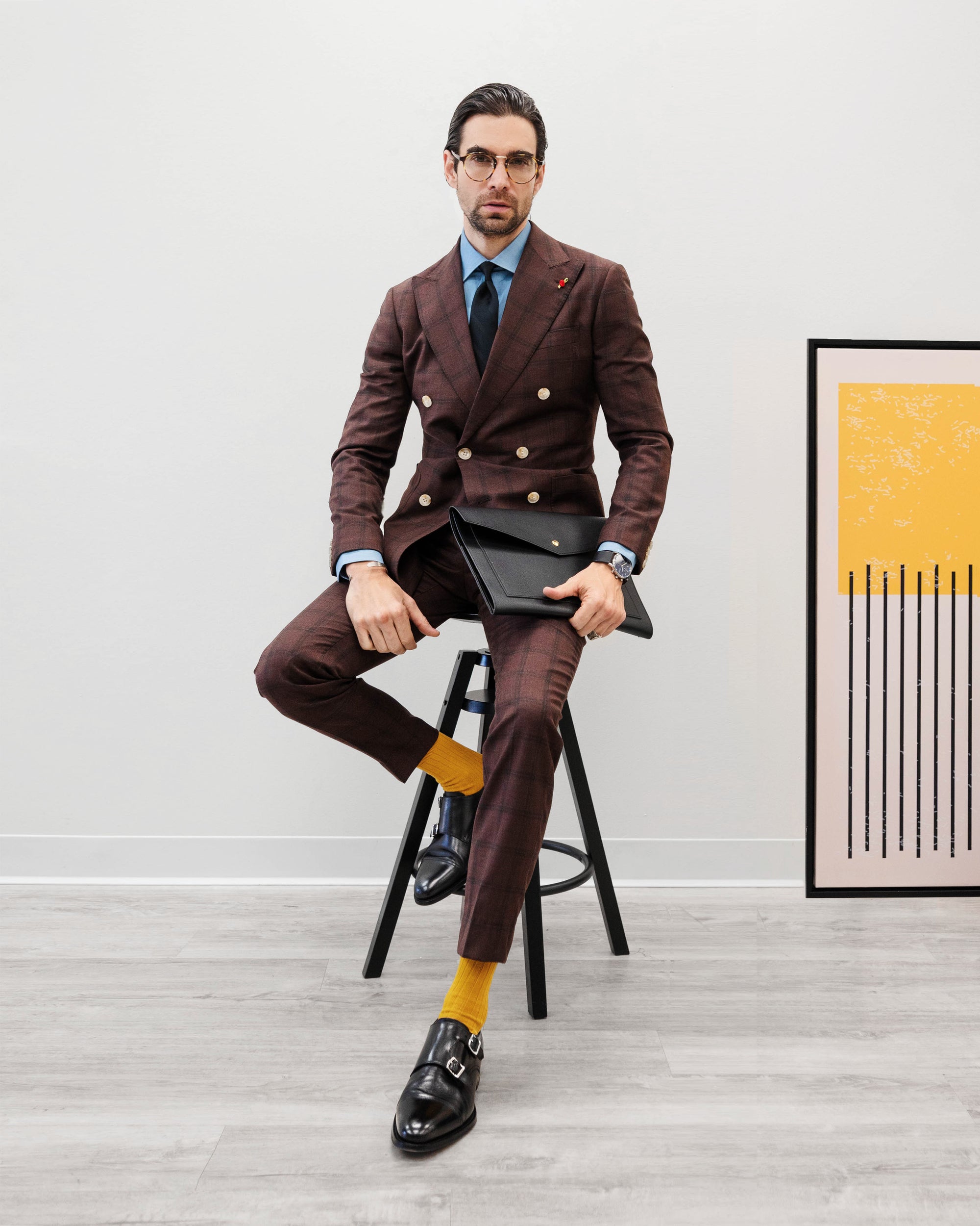 Brown Double Breasted Suit Formal Men's Double Breasted Six Button