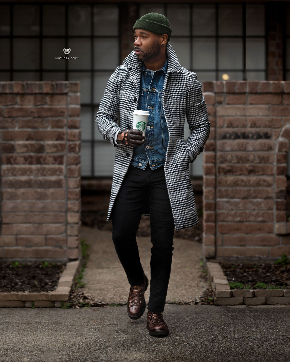 SG Car Coat – Black White Houndstooth - Main Image