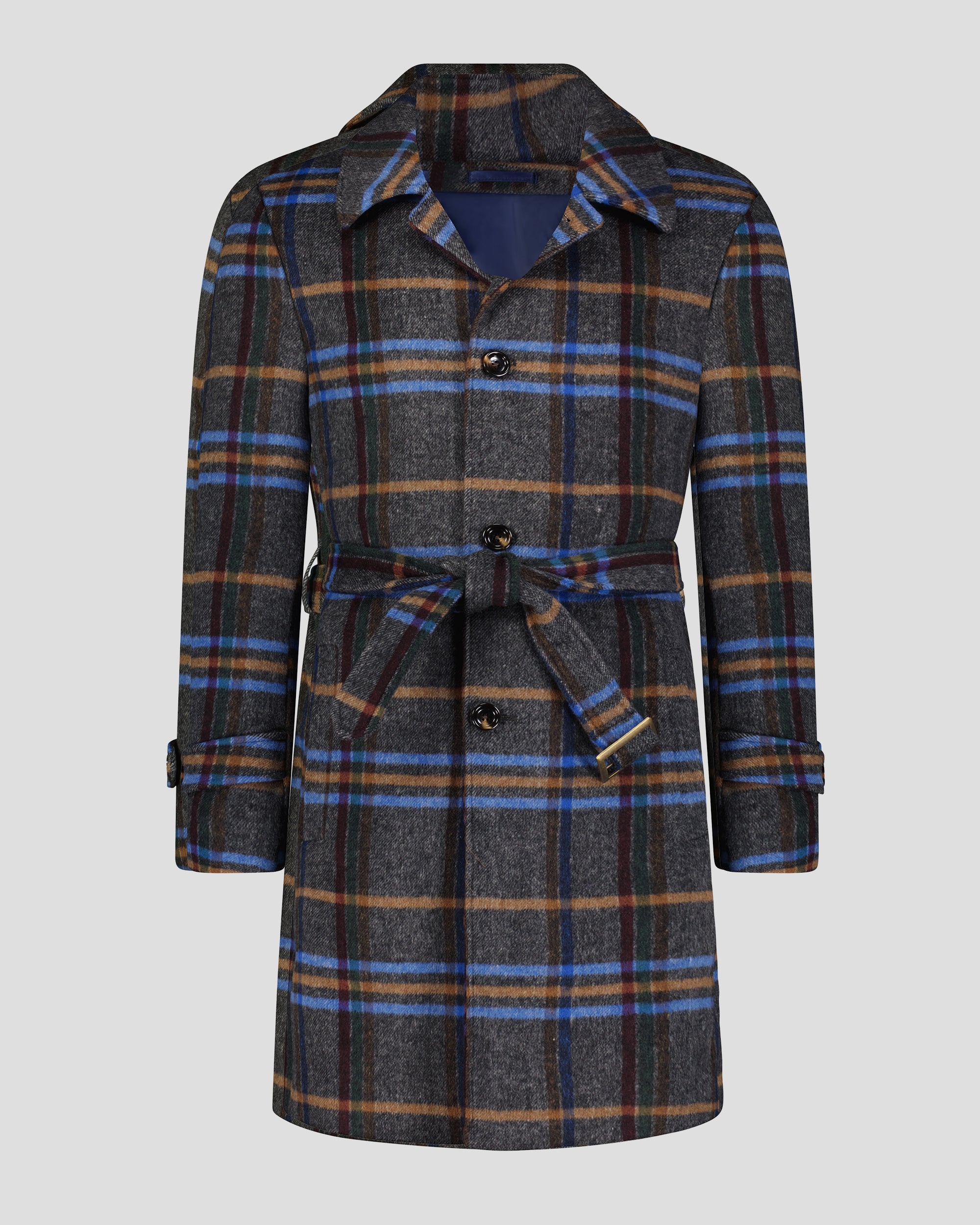 Blue plaid trench on sale coat