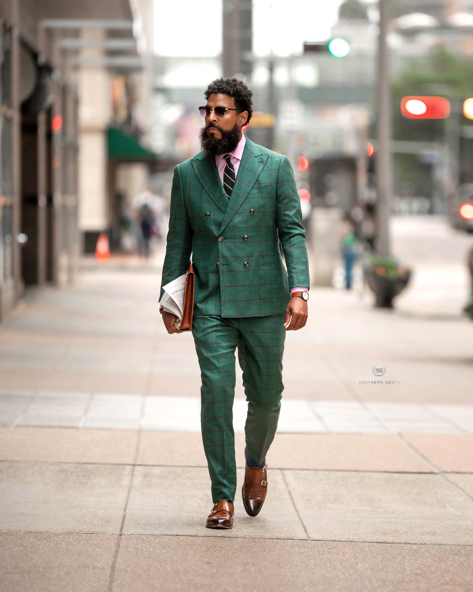 SG Double Breasted Blazer V3 – Green Window Pane – Southern Gents