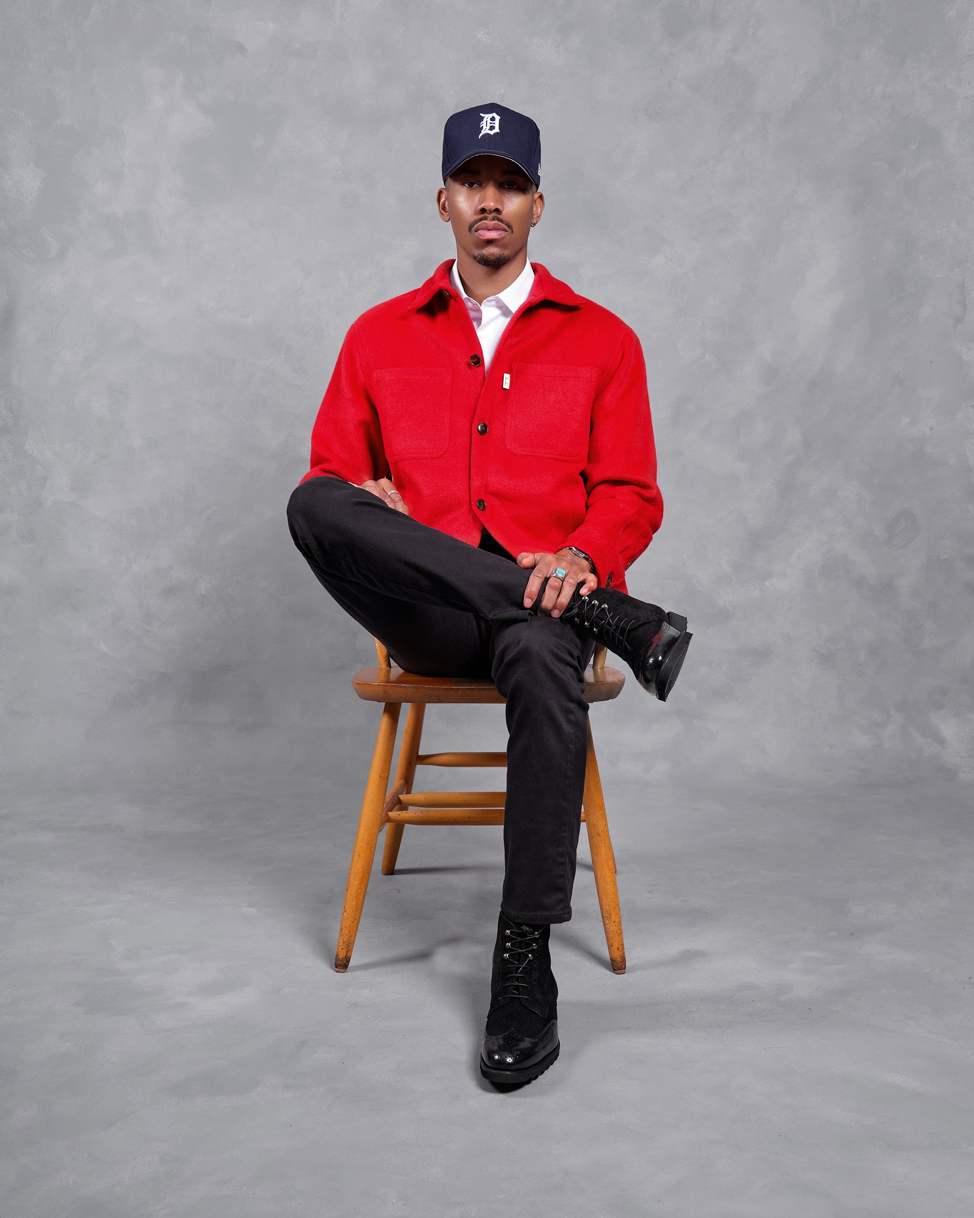 Red jacket clearance outfit men