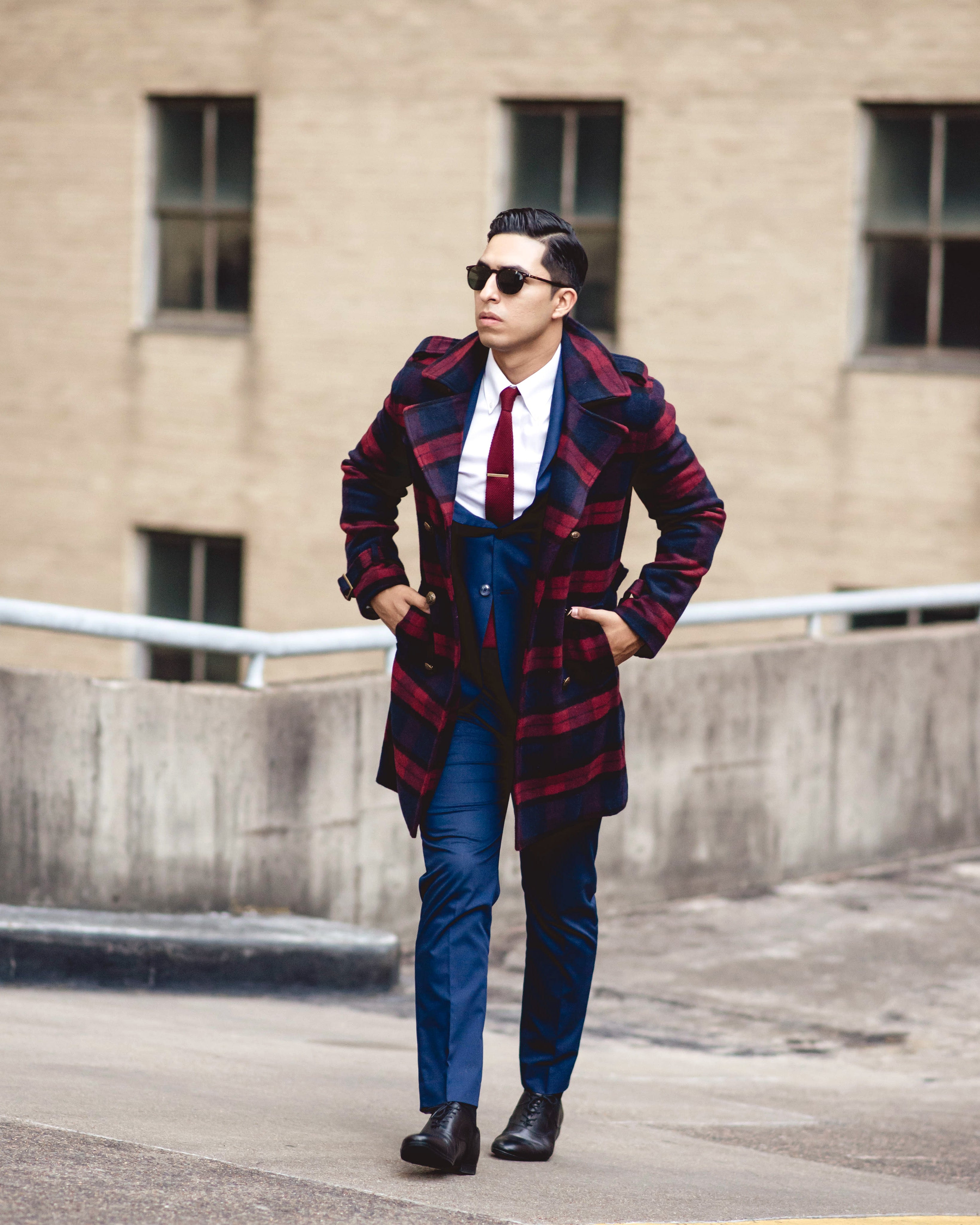 Mens long 2024 checked coat