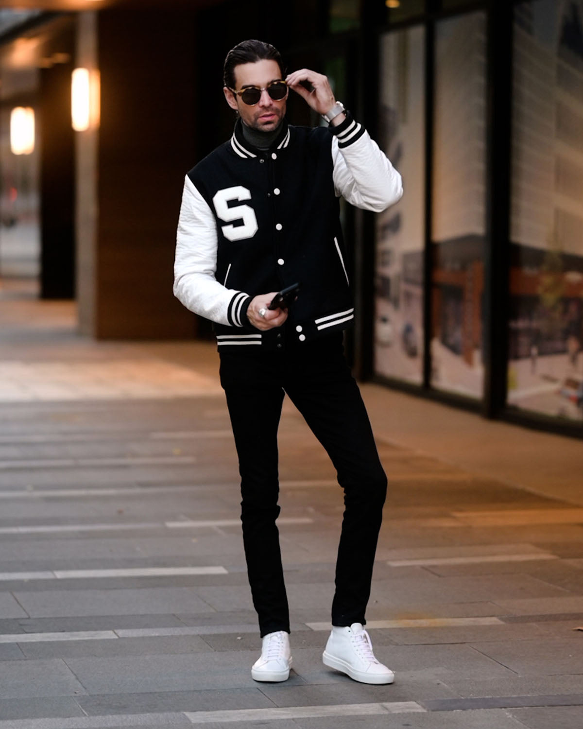 Southern Gent Varsity Jacket - Black + White